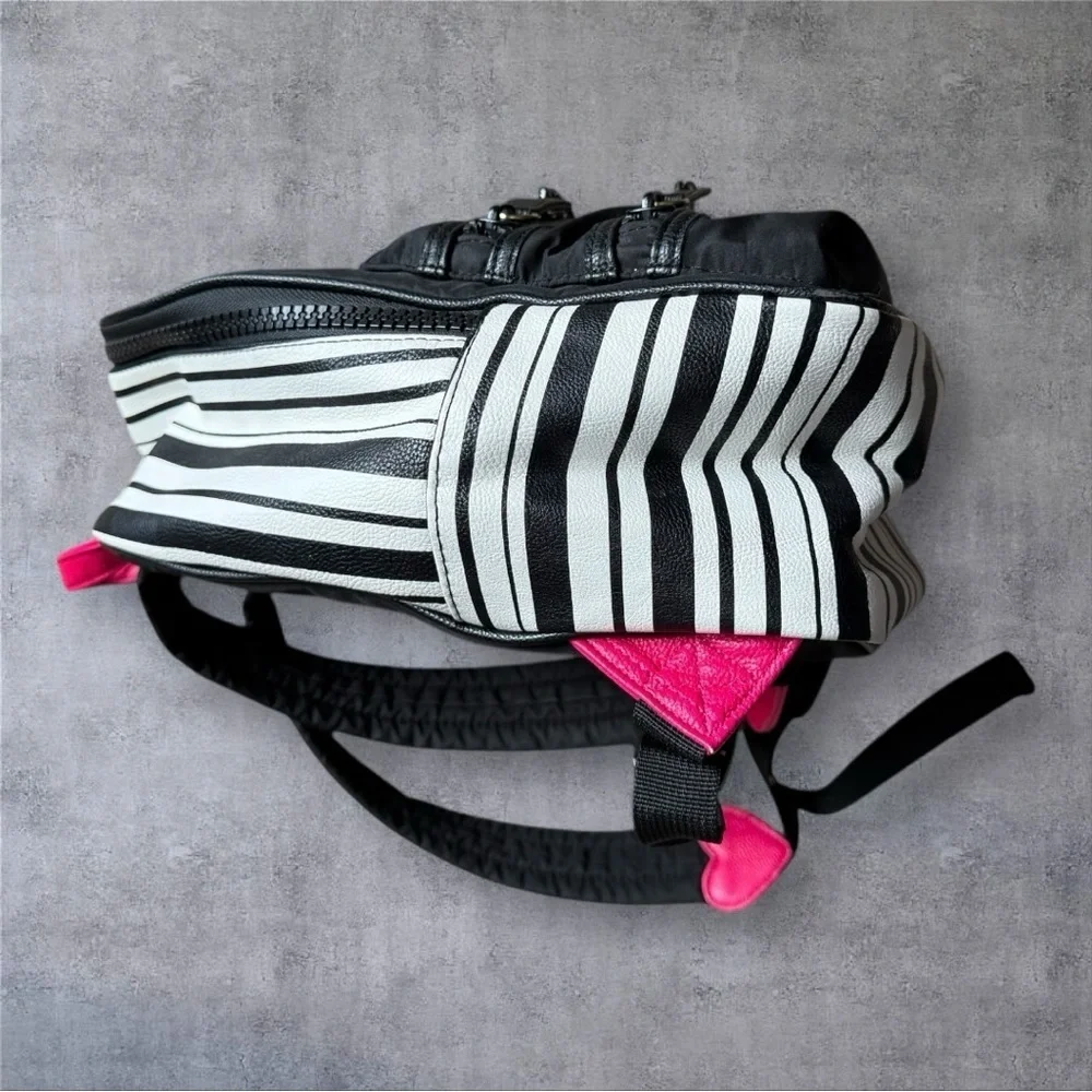 Betsey Johnson Black & White Striped Backpack with Floral Lining